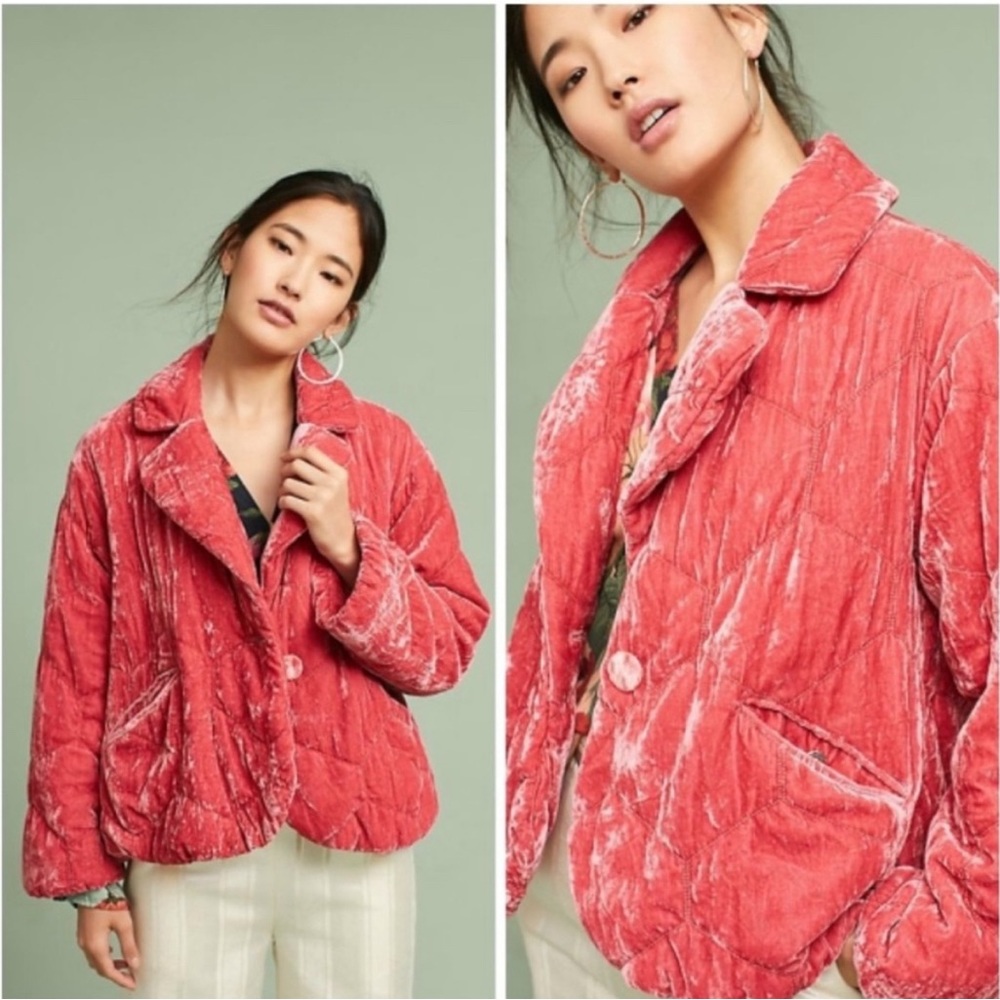 Anthropologie Crushed Velvet Quilted Jacket